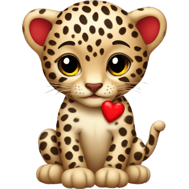 Baby leopard holding a red heart  emoji