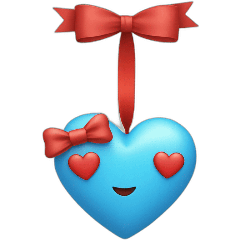 blue heart with red ribbon bow emoji