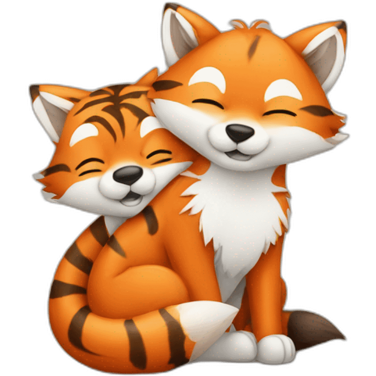 little fox hugging a little tiger emoji