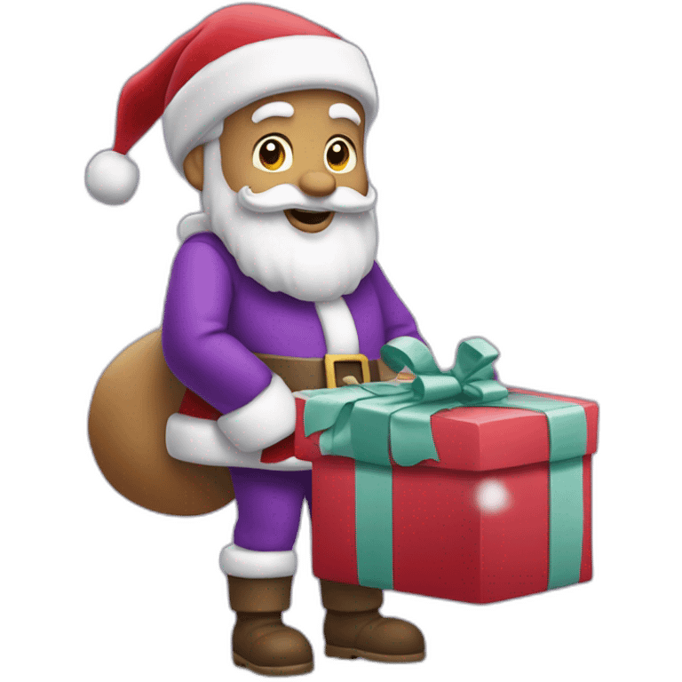 Santa Claus dressed in purple delivering presents emoji