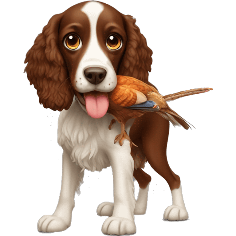 brown spaniel dog carrying a pheasant in its mouth emoji