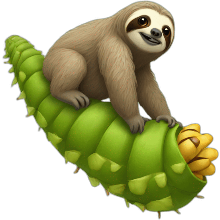 Sloth on the back of a caterpillar emoji