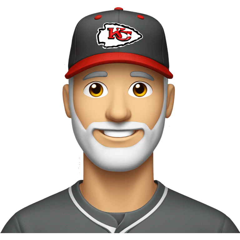 smiling white man with gray beard in baseball cap with kc chiefs logo emoji