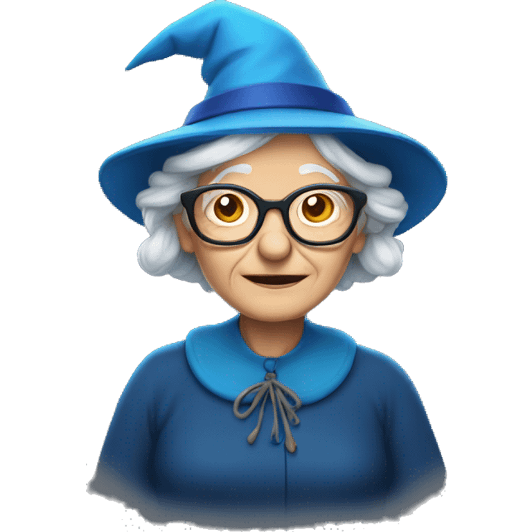 smart granny witch with glasses and blue hat  emoji