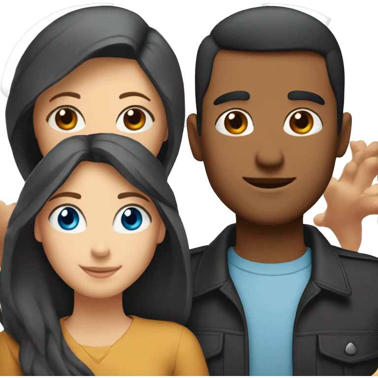 Couple with arms around each other; white woman with blue eyes and brown hair, Indian man with black hair  emoji