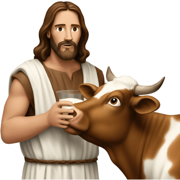 Jesus Christ milks a brown cow emoji