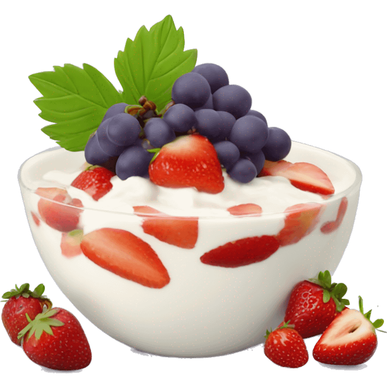 fruit yogurt bowl with strawberries and grapes emoji