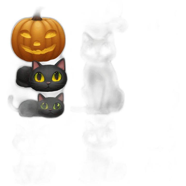 A full body view of a black cat with a halloween pumk beside emoji