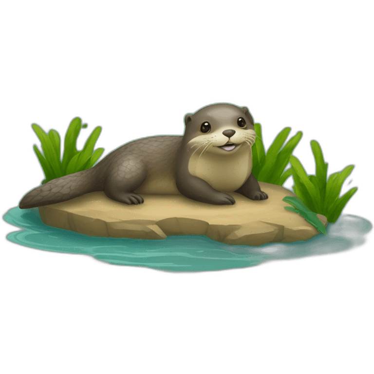 Une loutre en haut d'un tortue emoji