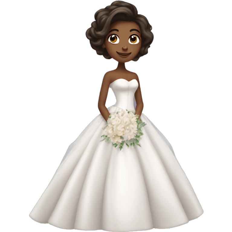 beautiful brunette girl with blowout hair in big beautiful wedding dress emoji