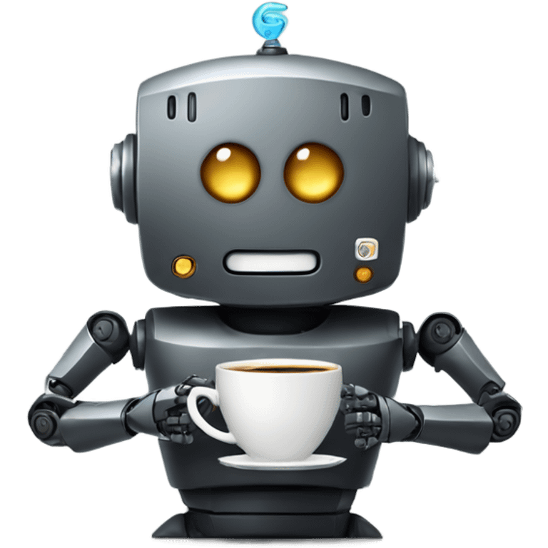 robot with a cup of coffee emoji