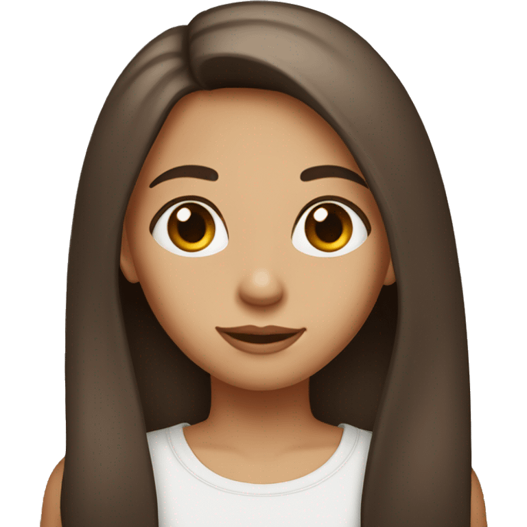 a girl with dark brown eyes. He has brown long straight hair with a slight shade of orange. Her face has freckles. emoji