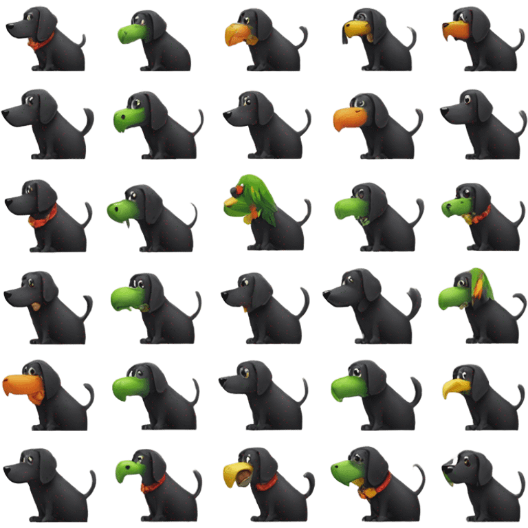 black dog with a parrot emoji