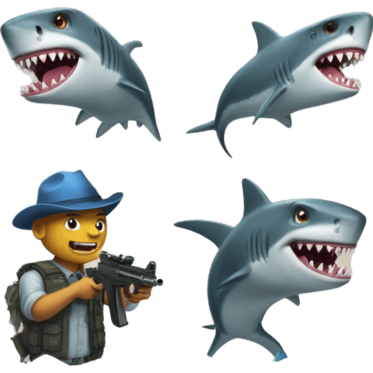 Shark and dinosaur holding guns  emoji