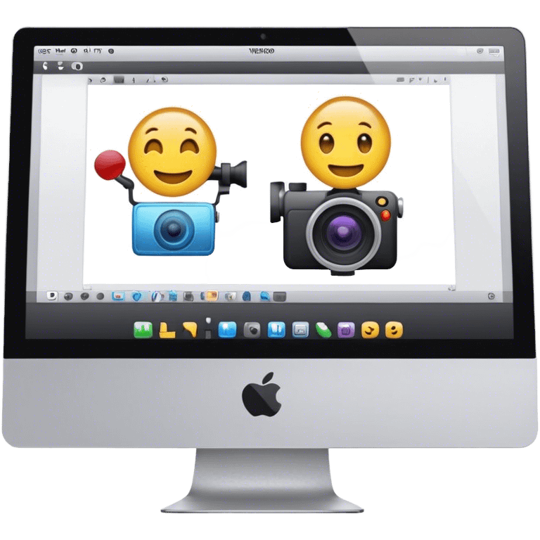 Create an emoji of video editing. Should feature a video editing timeline or interface on a computer screen, showing clips and a playhead. Include a video camera and editing tools. No any smiley faces in emoji. Make the background transparent. emoji