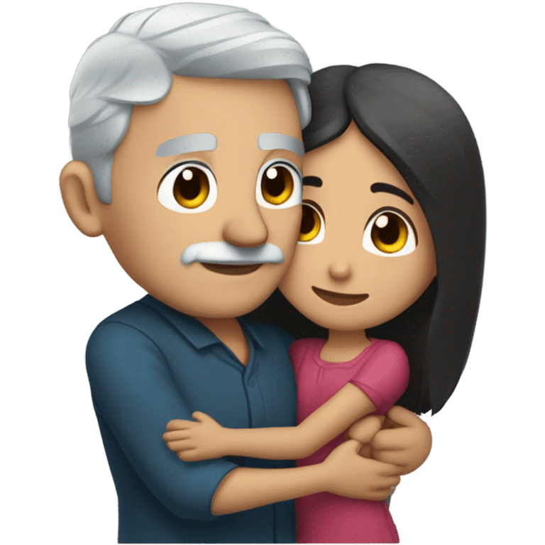 Blue eyes gray haired man hugs dark haired Mexican girl emoji