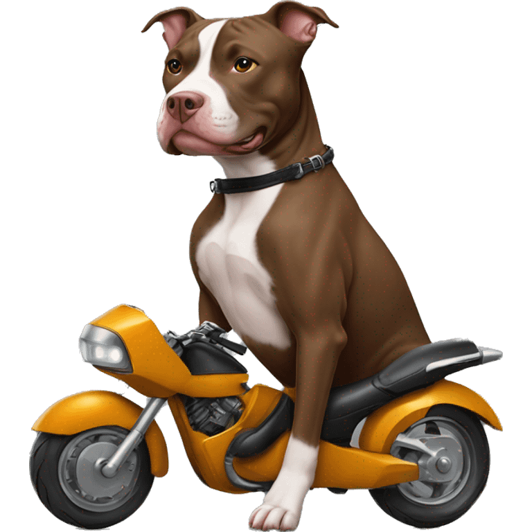 pero pitbull marron, andando en moto emoji