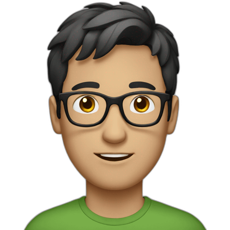 white guy with short dark hair wearing glasses and dark t-shirt with flowers print emoji