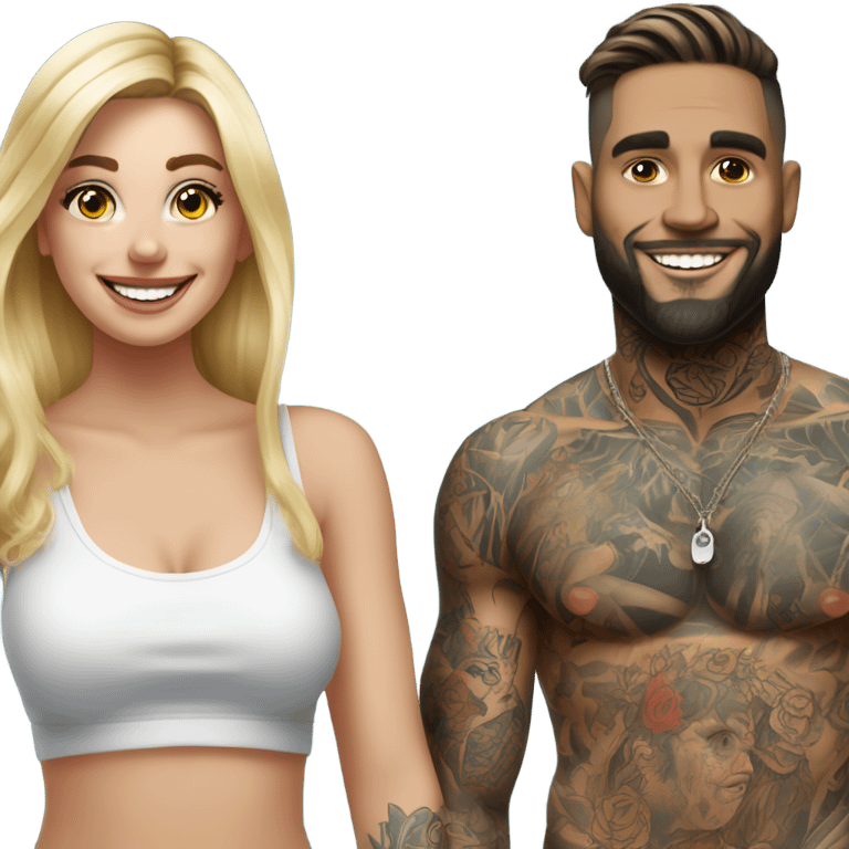 Hyper Realistic Female model smiling at a very handsome tattooed man emoji