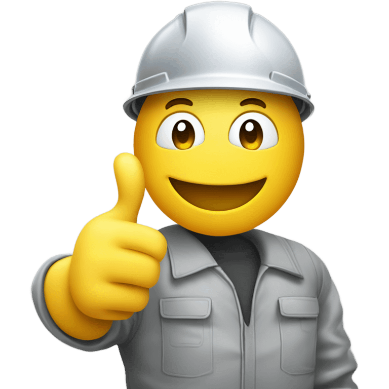 smiley in a construction helmet with thumbs up, wearing a grey boiler suit emoji