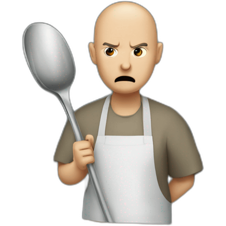 Canteen staff angry enrobed bald with ladle emoji