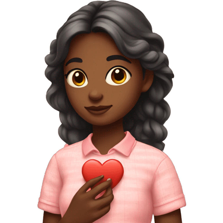 Girl holding a heart with a preppy sunset emoji