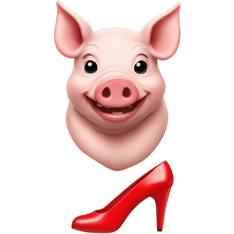 Pig in red high heels and red lipstick with human teeth emoji