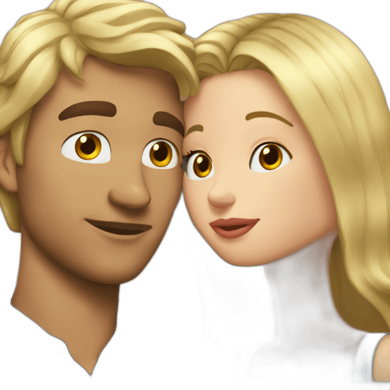 blond guy kissing brunette girl on the cheek emoji