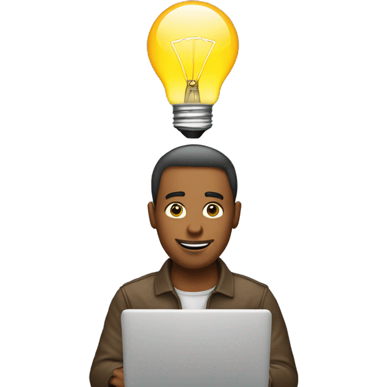 man with laptop and light bulb above head emoji