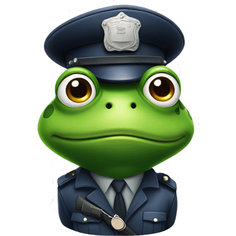 frog with policehat and serious expression looking towards camera three quarters emoji