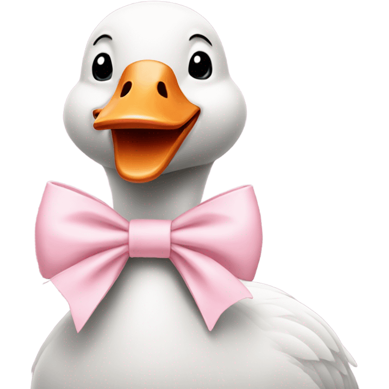 goose wearing light pink bow around its neck emoji