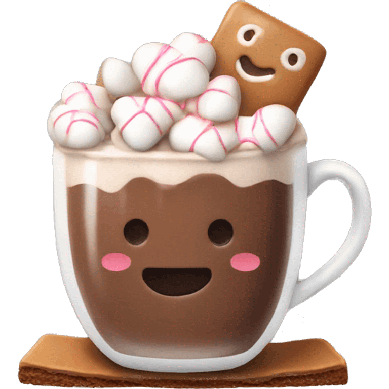 Hot chocolate with marshmallows and a gingerbread man dipped inside aesthetic emoji