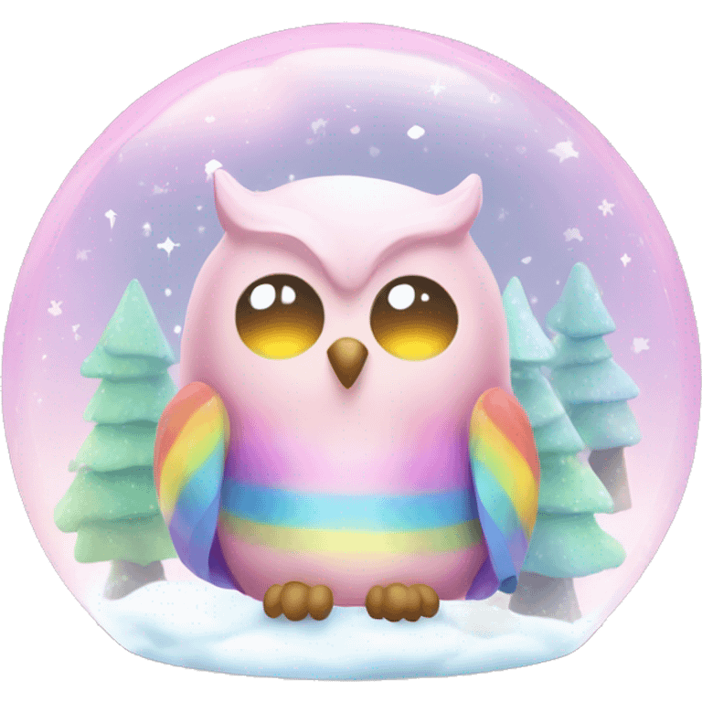 Kawaii rainbow pastel owl  a forest snow globe  emoji