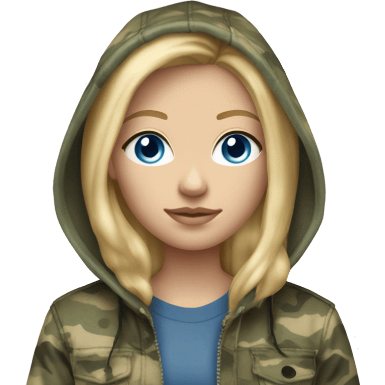 Blonde hair blue eyes skinny girl with camo hoodie and jeans on emoji