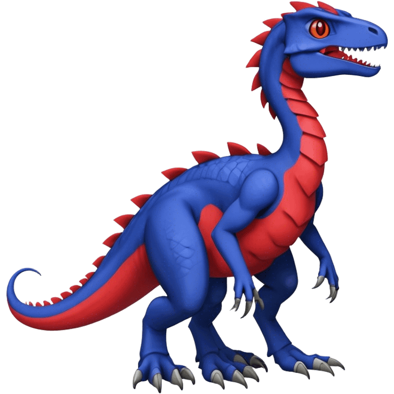  Cool Edgy deep blue Digimon-Fakemon-Velociraptor-Dragon with red belly full body emoji