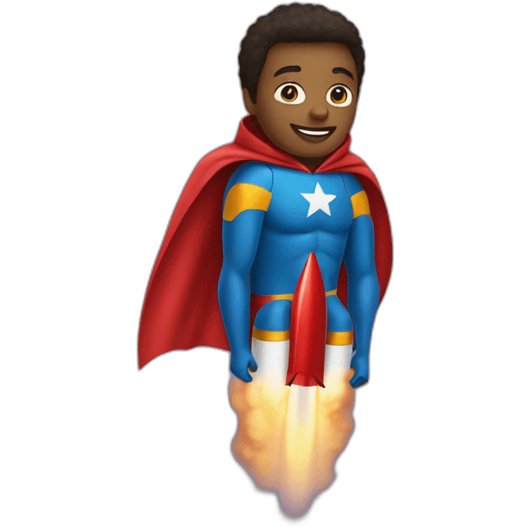 person dressed with a superhero cape riding on a rocket emoji