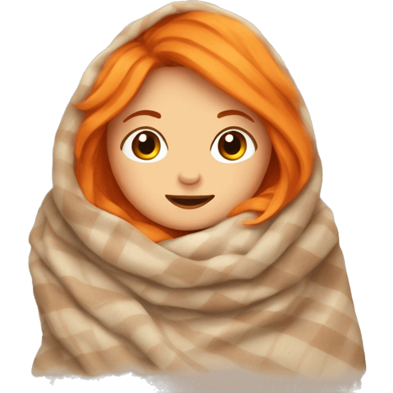 Girl with orange hair cuddled up in a blanket emoji