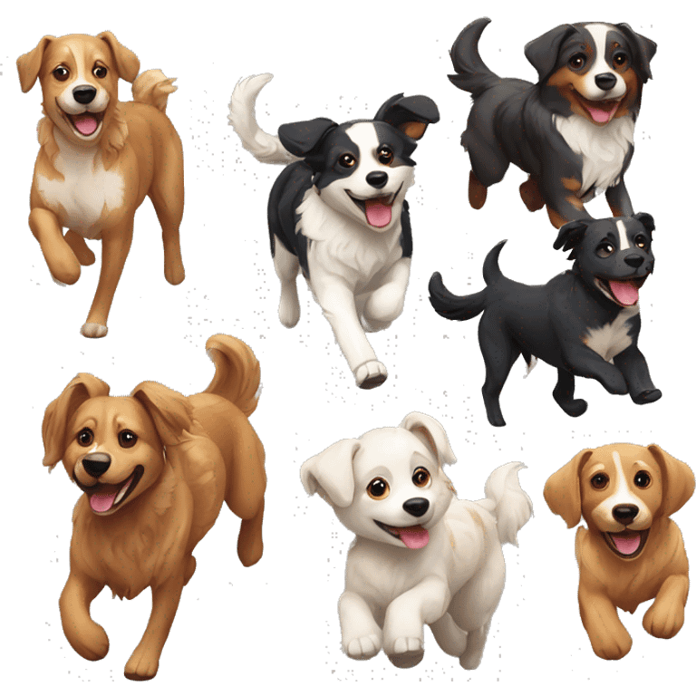 Pack of different breed dogs running emoji