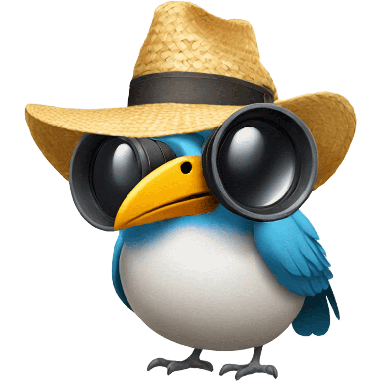 Bird with a straw hat and binoculars emoji