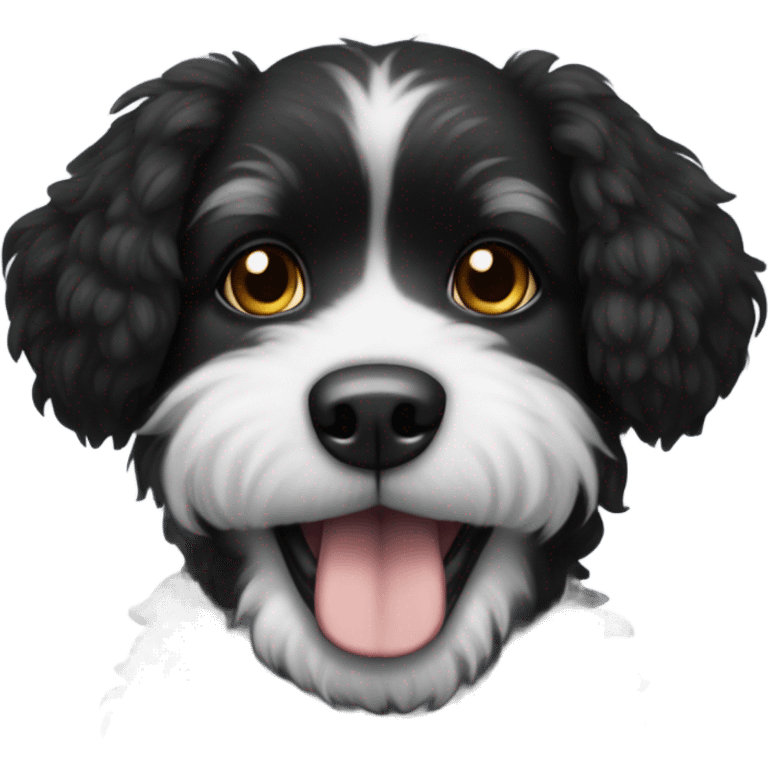 Black fluffy dog with white patch on chest emoji