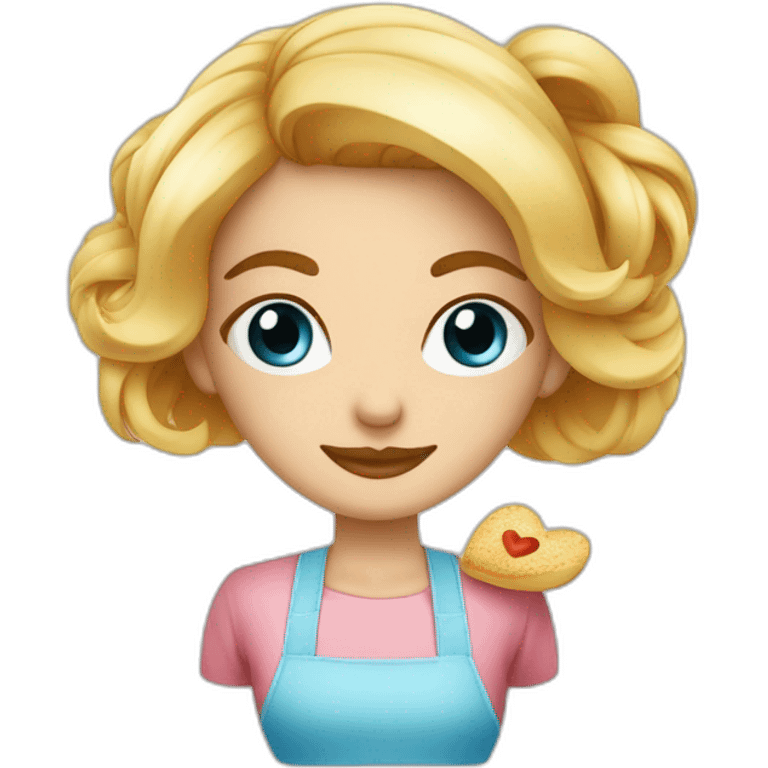 Cocinera rubia ojos azules tatuaje corazón en mani emoji