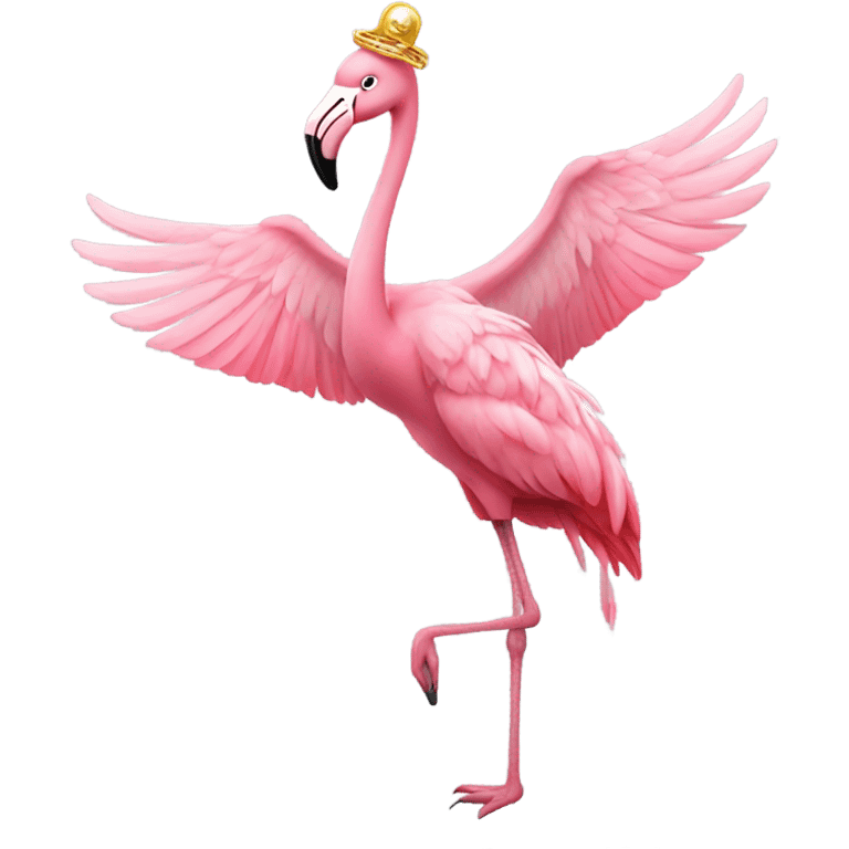 Flamingo wearing gold chain doing a peace sign with wing emoji