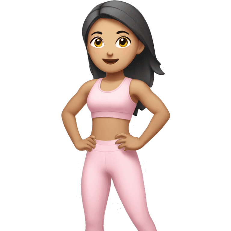 Asian girl in a light pink outfit working out  emoji