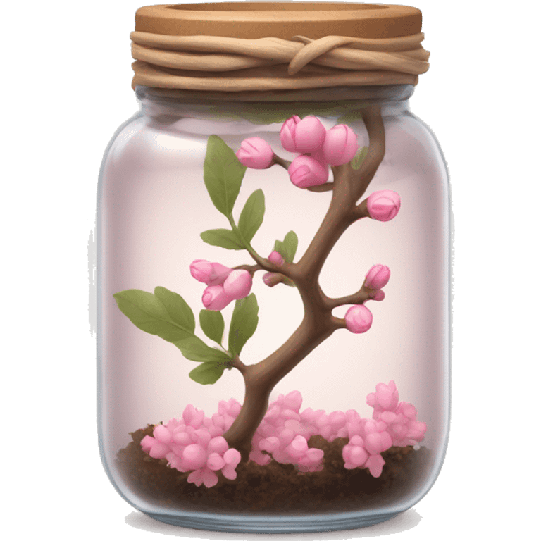 Delicate big twig with pink buds in a transparent jar emoji