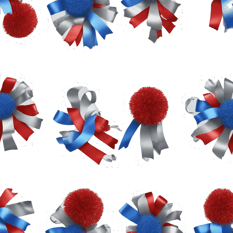 Single pom pom that sparkles with wide red, silver, and blue streamers in an outline style emoji