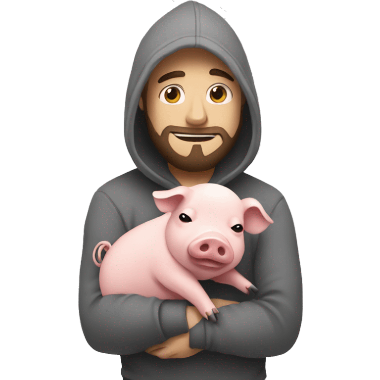 Forsen in a gray hoodie hugging a pig  emoji