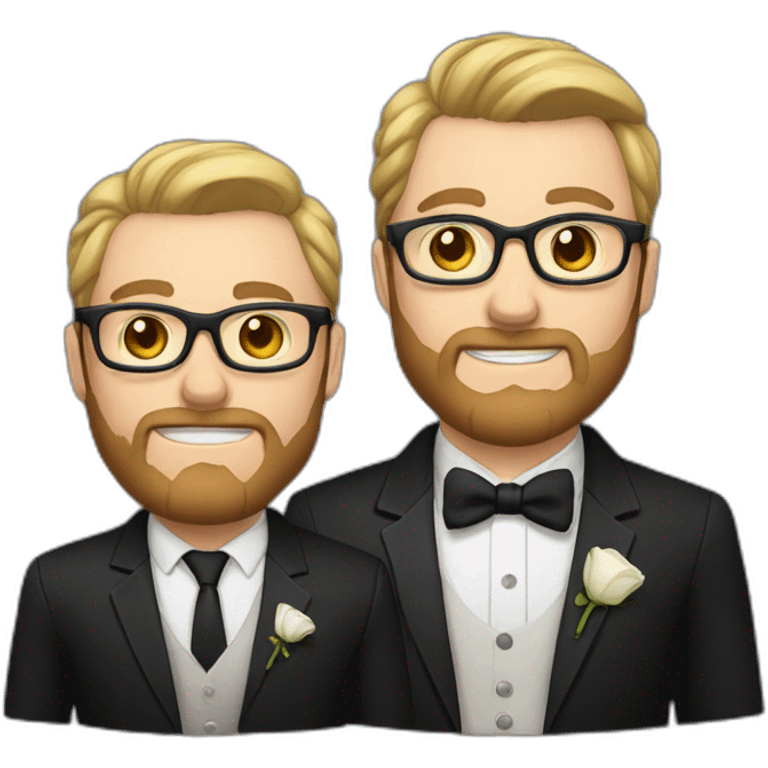 two groom, one with a dark beard and glasses and the other with light hair and white skin emoji