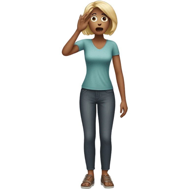 Woman shocked hand on her head full height emoji