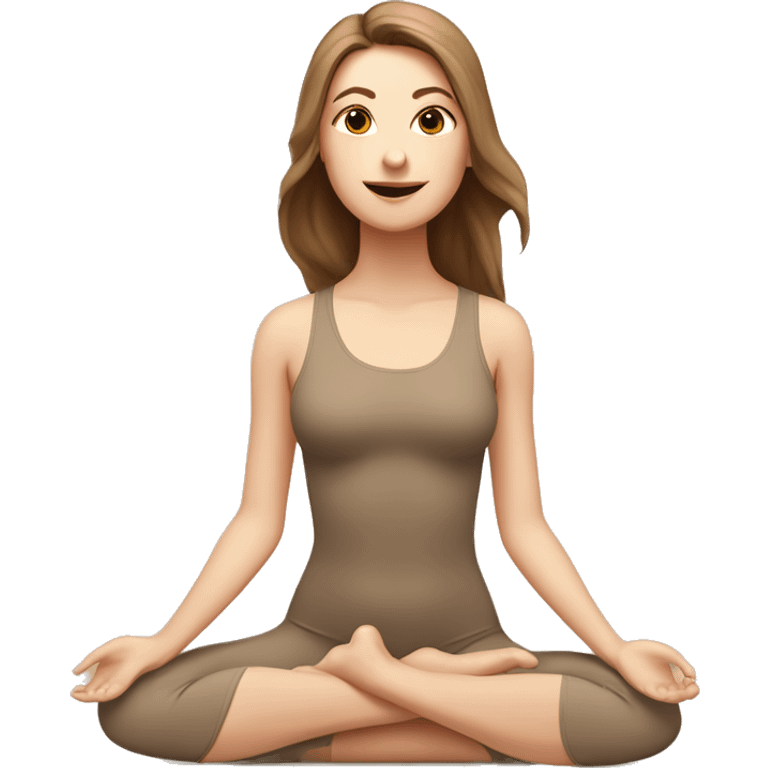 White Girl with brown hair doing padmasana in beige tight yoga suit emoji