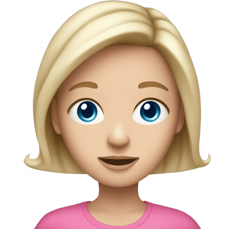 a blue eyed white dark blond hair girl wearing pink clothes holding an iphone  emoji